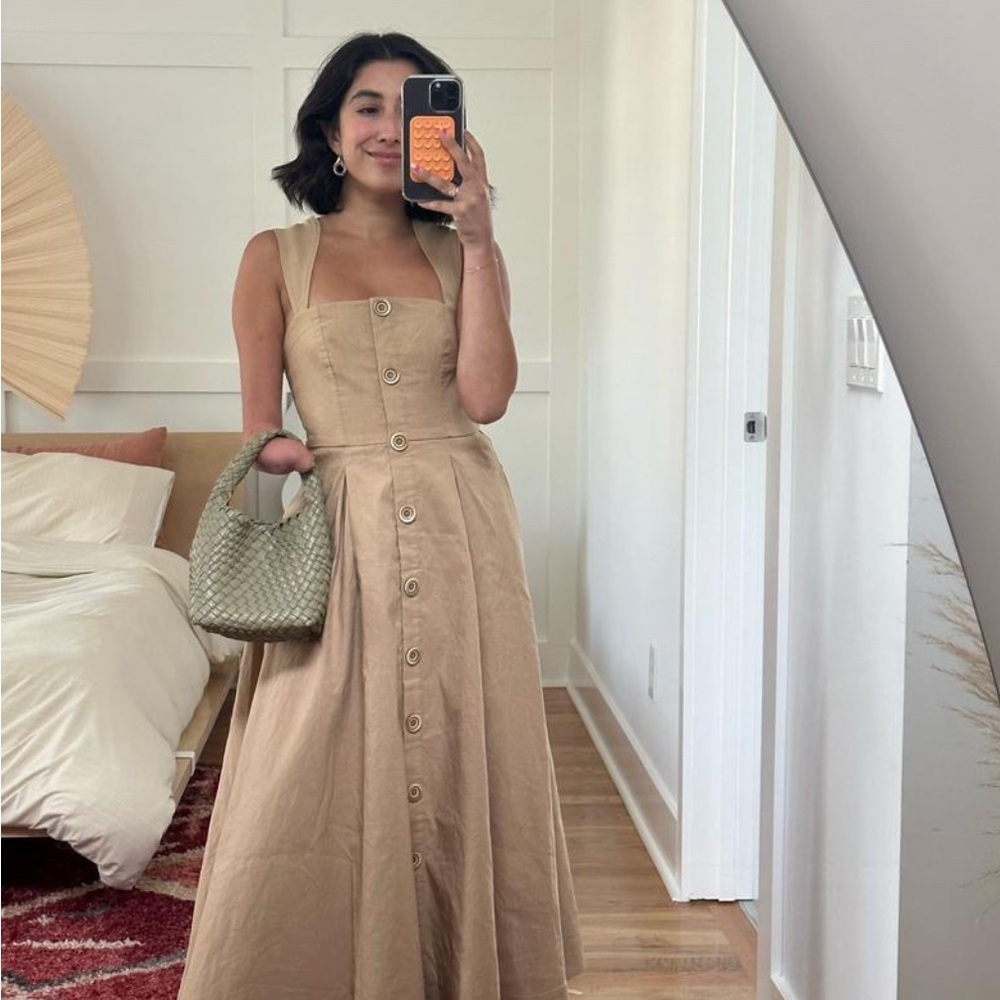 COPY - Elegant Tan Button-Down Dress size 10 please read description.
